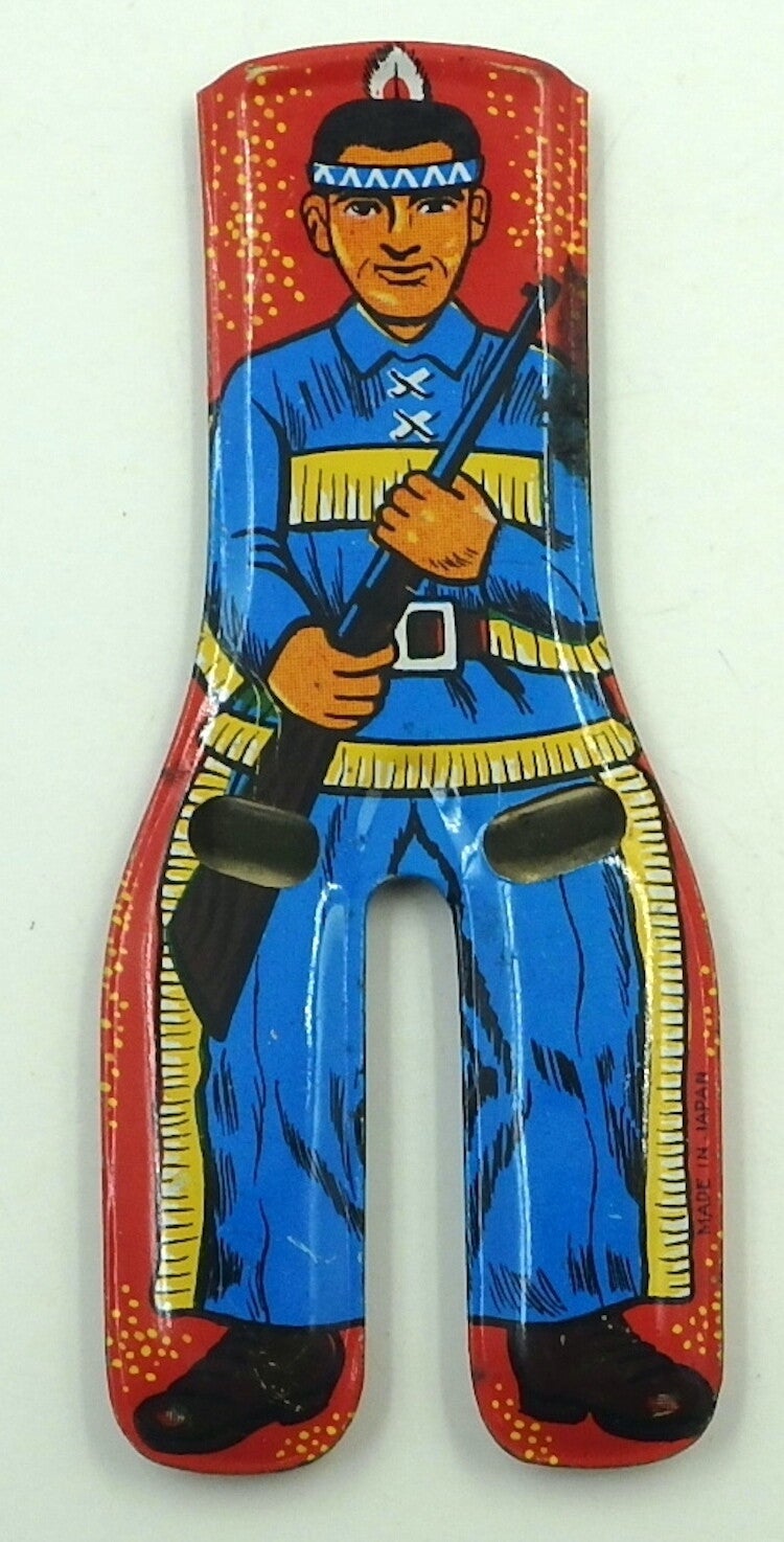 Vintage Japanese Tin Whistle-Tall Indian with Rifle