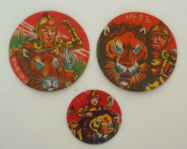 Set of Three Vintage Japanese Menko Cards- Armored Soldiers with Lions