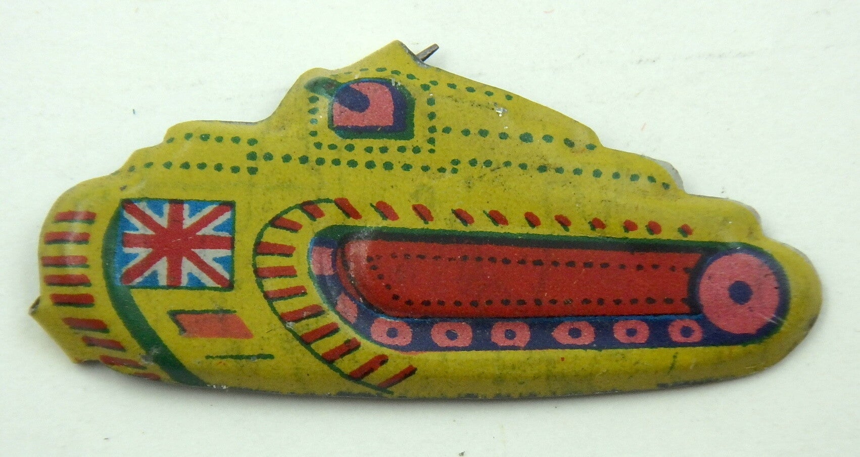 Early Japan Novelty Pin-Yellow Tank w/British Flag -Prize in 1950's Punch Board