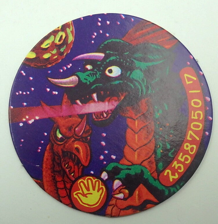 Vintage Japanese Round Menko Card- Two Kaiju Monsters