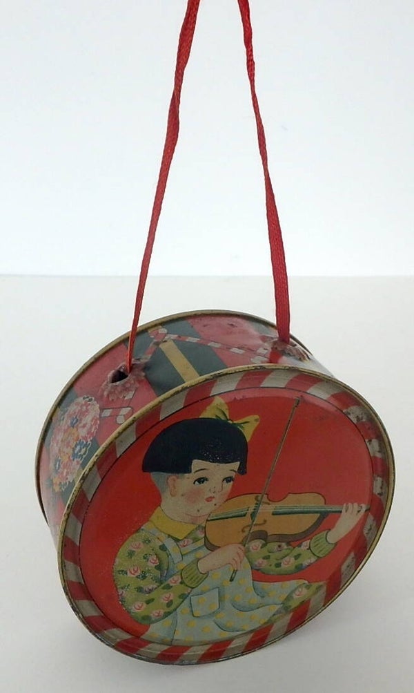 Pre War Japanese Tin Drum-Child Paying a violin