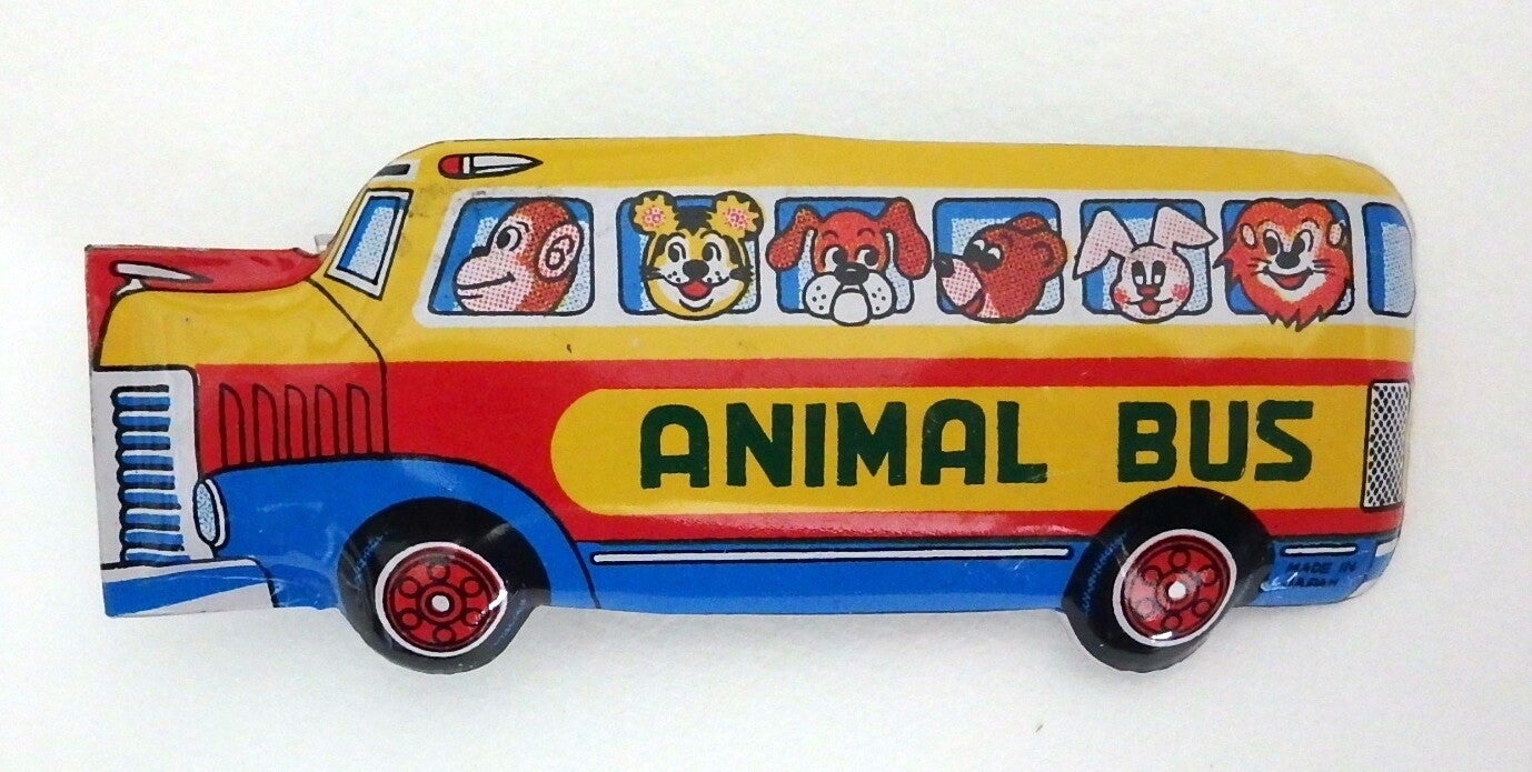 Vintage Japanese Tin Bonnet Bus Clicker-Yellow Roof