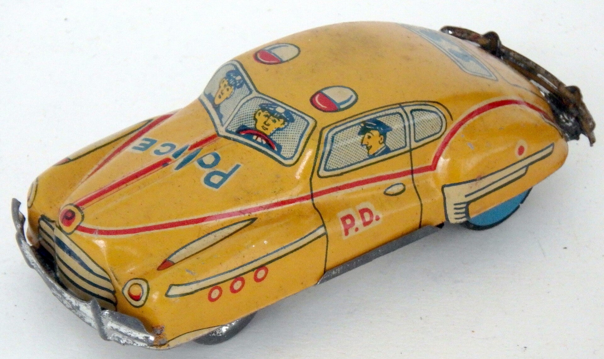 Early Post War Vintage Japanese Friction Tin Yellow Police Car