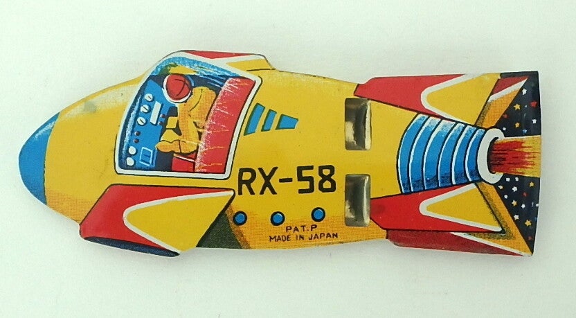 Vintage Japanese Tin Yellow RX-58  Rocket Whistle