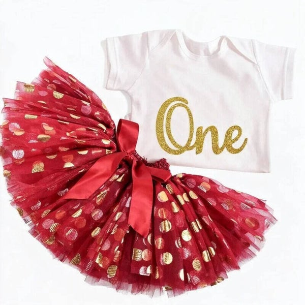 Eerste verjaardag set Bordeaux White and Gold Dots deLuxe