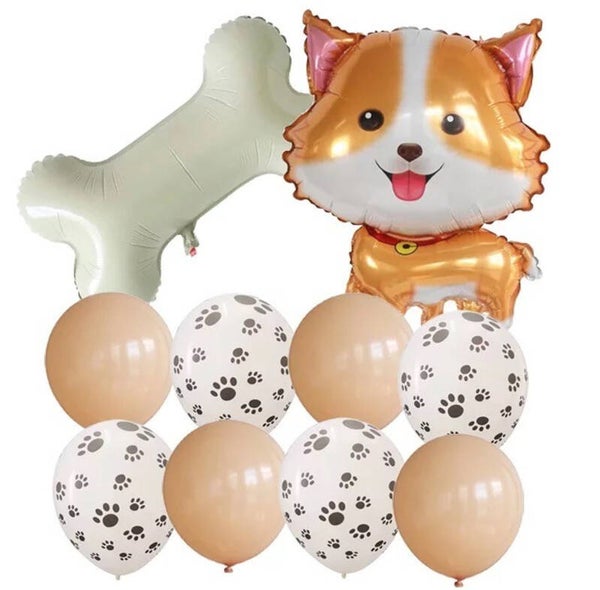 10-delige honden ballonnen set Cute Dog zalm wit zwart