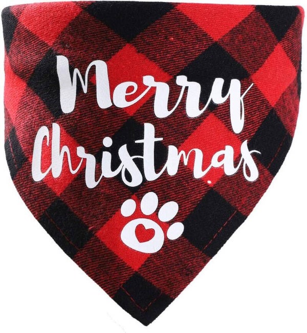 Kerst honden bandana Merry Christmas rood, zwart en wit