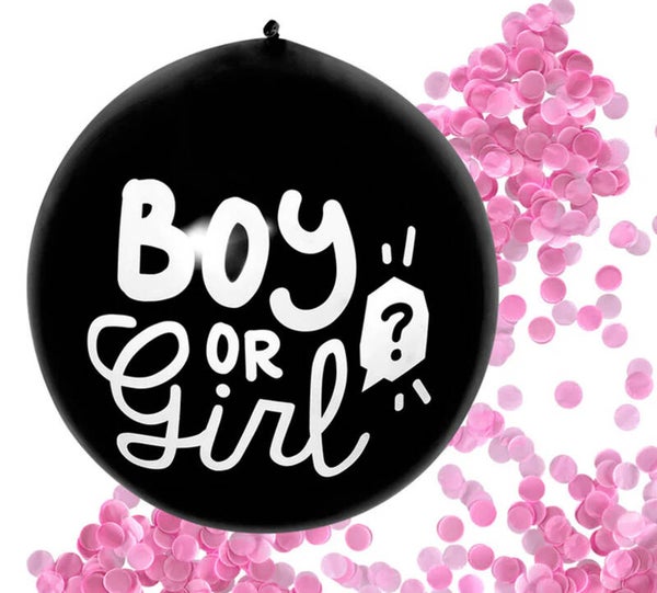 Gender reveal ballon Boy or Girl met roze confetti