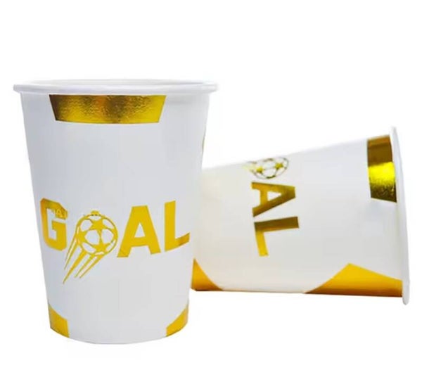 10 Kartonnen bekertjes Voetbal wit met goud