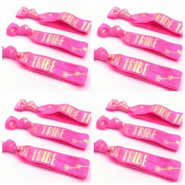 12 Elastische armbanden Bride Tribe hot pink met goud