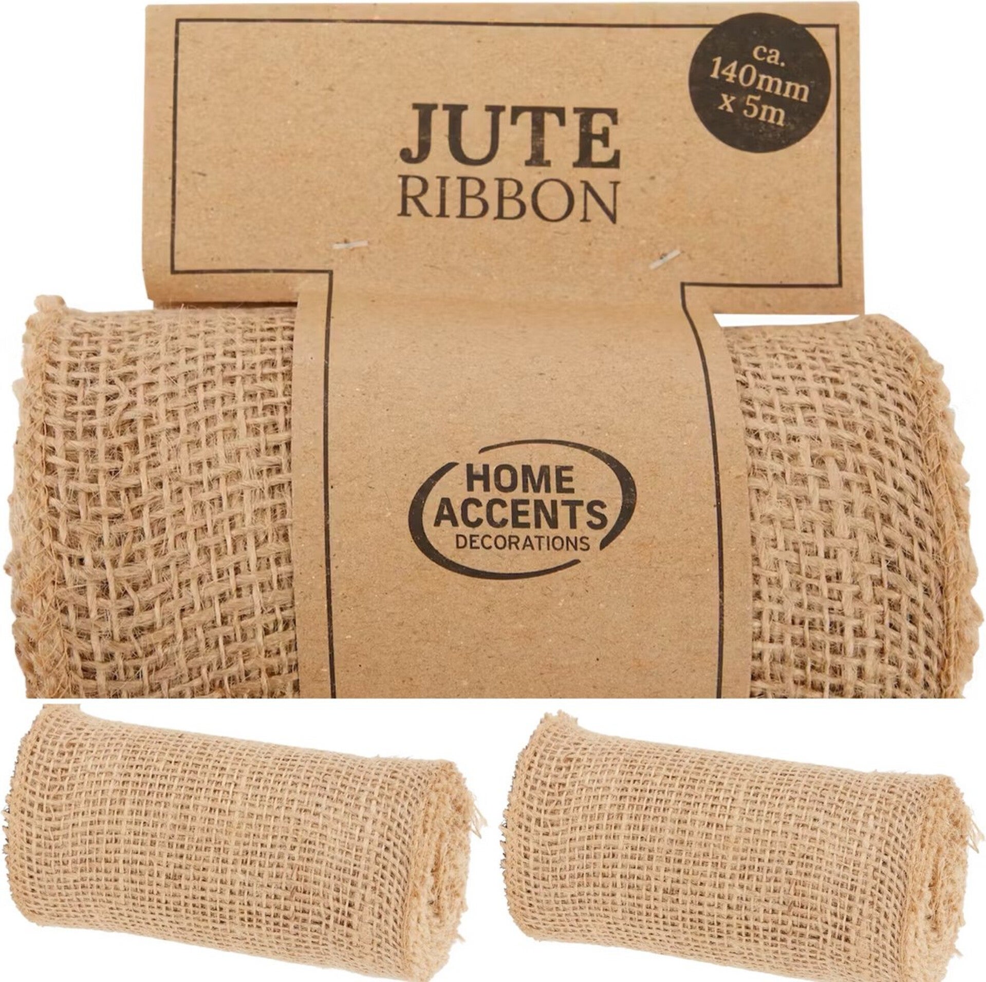 2 Rollen jute van 14 cm breed en 5 meter lang