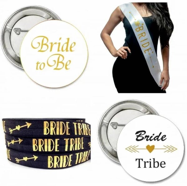 14-delige Vrijgezellenfeest set Bride Tribe met buttons, sjerp en armbanden