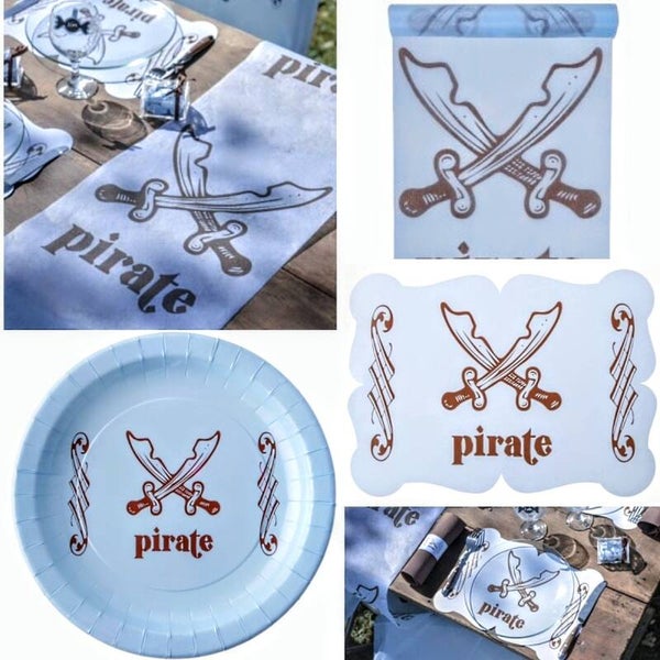 Kinder party pakket Piraat 13-delig blauw met bruin