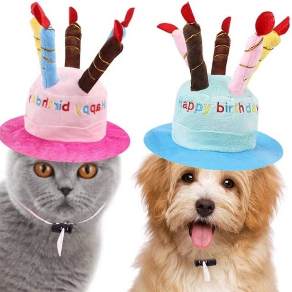 Soft pluche Happy Birthday hoed voor katten roze