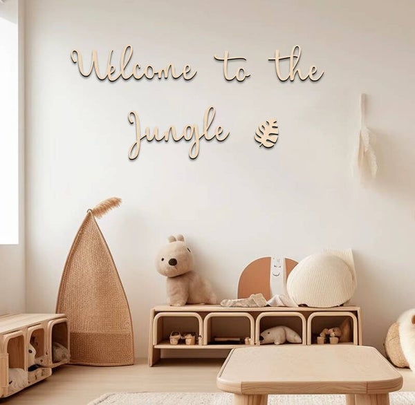 Houten wand tekst decoratie Welcome to the Jungle