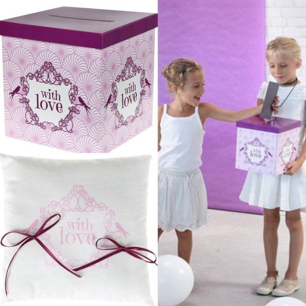 Vintage Pink bruidsset met enveloppen/moneybox en trouwringkussen
