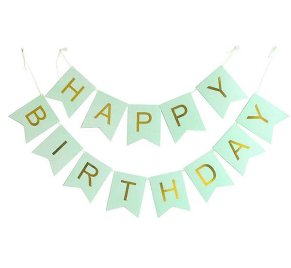 Banner Happy Birthday groen met goud