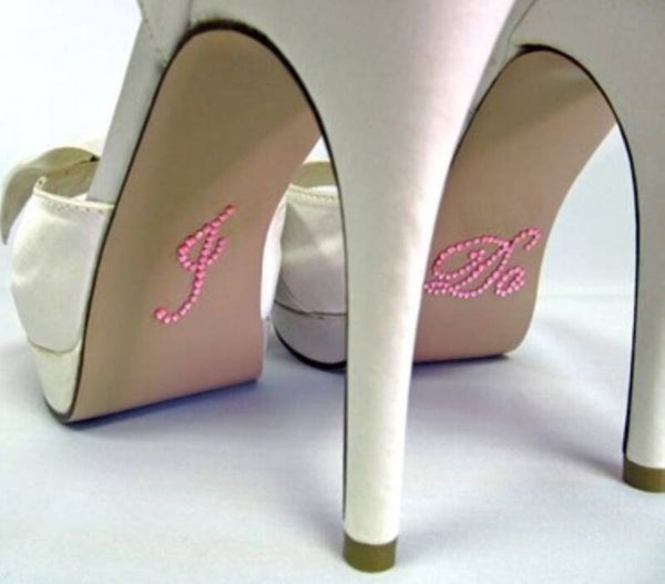 Bruidsschoen sticker I Do roze met strassteentjes