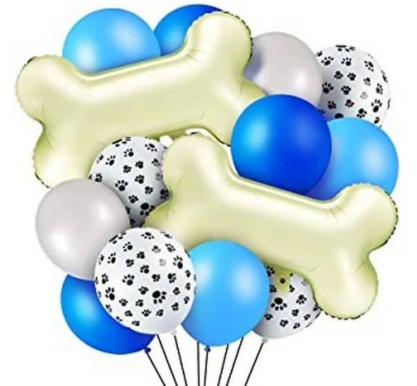 14-delige honden ballonnen decoratie set donker blauw, licht blauw, zwart en wit