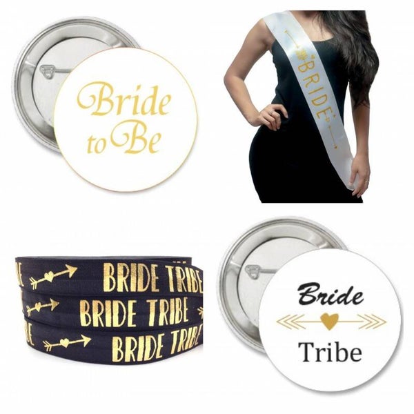 14-delige Vrijgezellenfeest set Bride Tribe met buttons, sjerp en armbanden