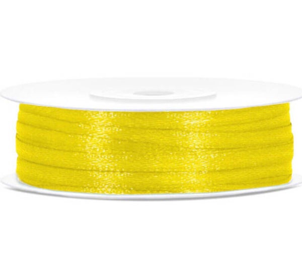 Satijn lint geel 3 mm breed en 50 meter lang