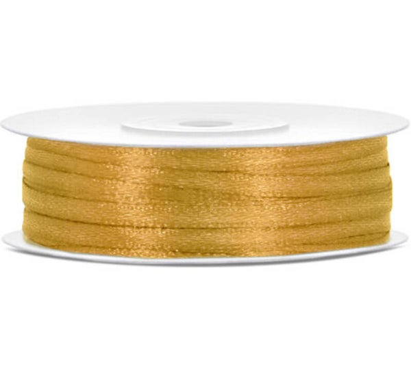 Satijn lint goud geel 3 mm breed en 50 meter lang
