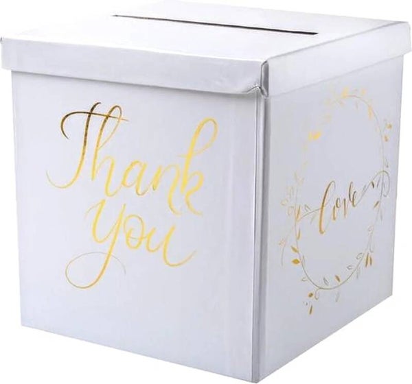 Enveloppendoos/moneybox Just Married wit met goud