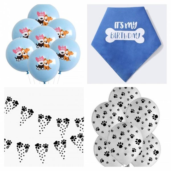 15-delige honden verjaardag set blauw met ballonnen, slinger en bandana