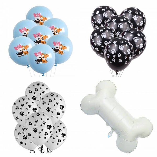 20-delige honden ballonnen set Happy Dog zwart wit blauw