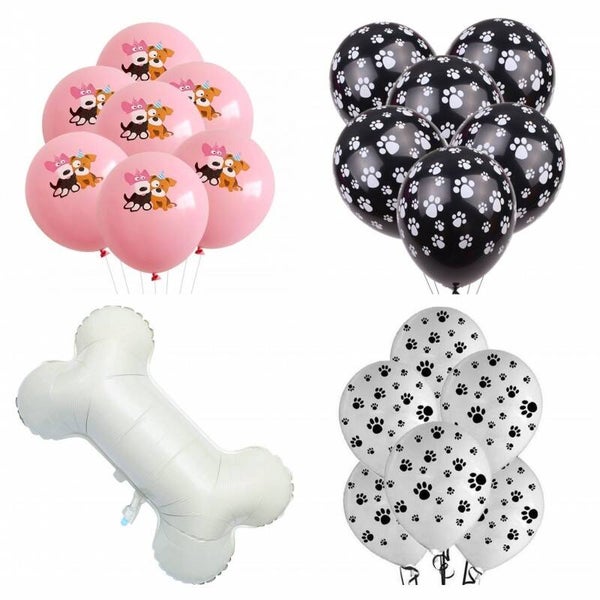 20-delige honden ballonnen set Happy Dog zwart wit roze