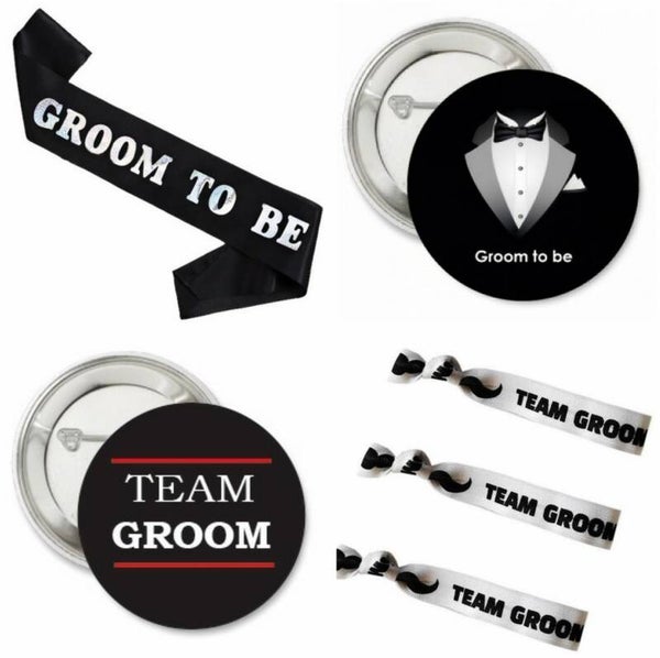 18-delige Vrijgezellenfeest set Grooms Crew met sjerp, buttons en armbanden