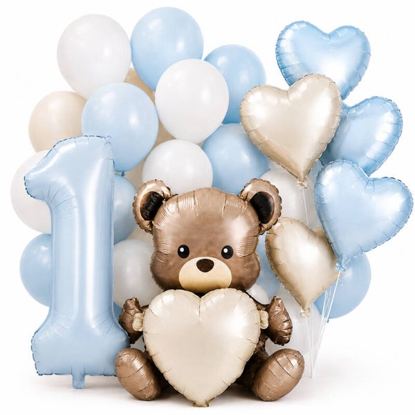 Folie ballonnen set Beer met witte en blauwe folie en latex ballonnen 27-delig