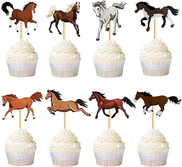 8 cupcake toppers met diverse paarden afbeeldingen