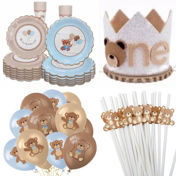 93-delige set We Can Bearly Wait met bordjes, bekertjes, ballonnen, hoedje en rietjes