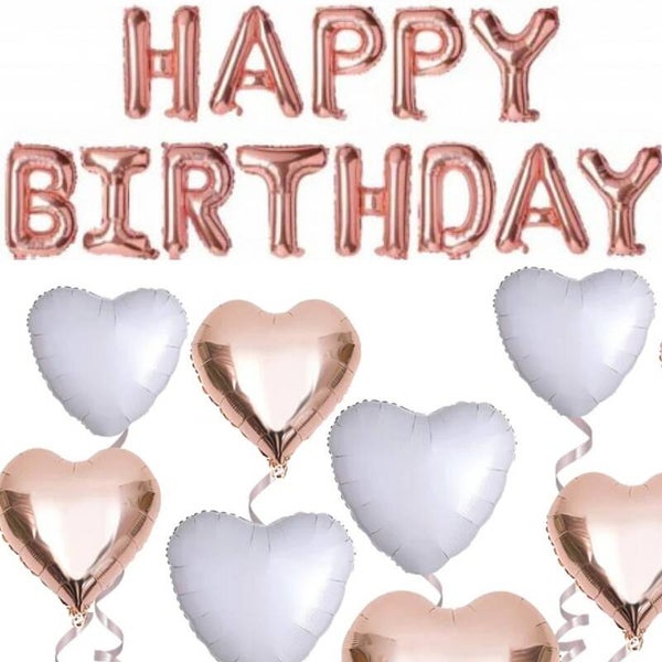 Happy Birthday ballonnen set XL rosé goud met wit