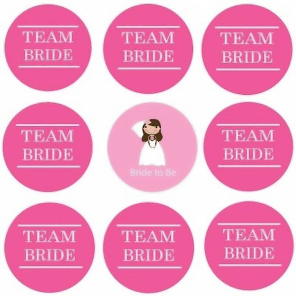 9 Buttons Bride to Be roze en buttons Team Bride hot pink