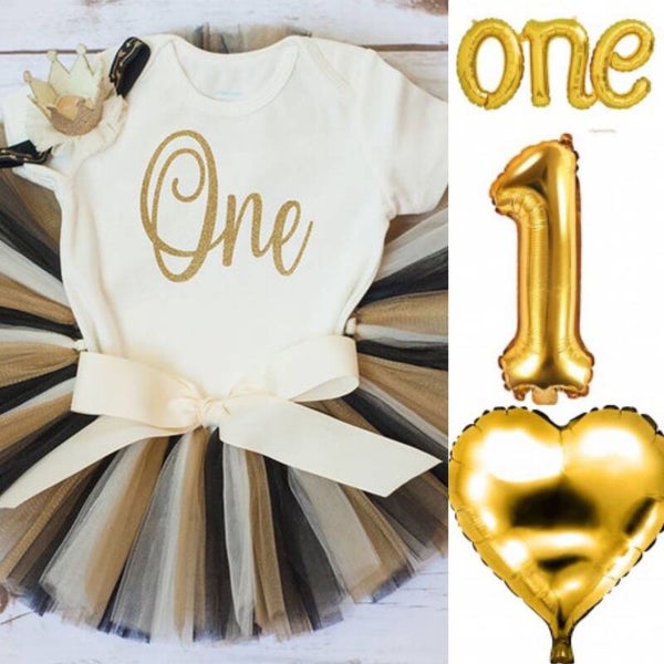 6-delige eerste verjaardag cakesmash set Black, White and Gold