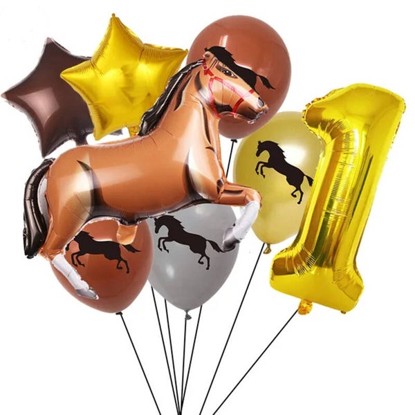 8-delige paarden ballonnen set eerste verjaardag