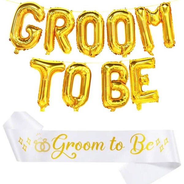 Folie ballonnen set Gtoom to Be goud met witte sjerp