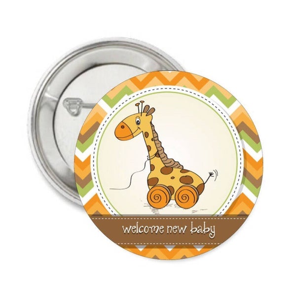 Button Welcome New Baby Giraf met speld, magneet of kledingmagneet