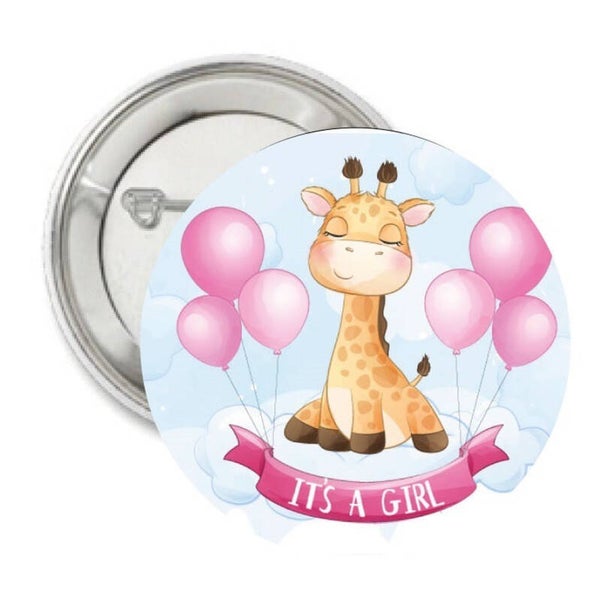 Button Giraf It's a Girl met speld, magneet of kledingmagneet