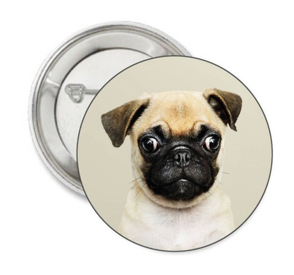 Button of (kleding)magneet Pug met of zonder eigen tekst