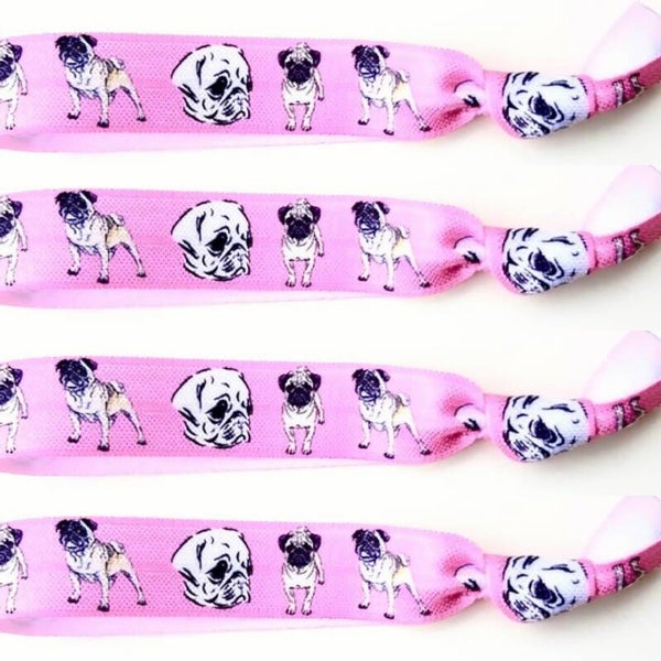 4 Elastische armbanden/haarelastieken roze met bulldogjes