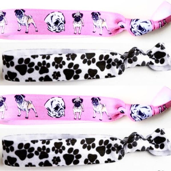 4 elastische honden armbanden/haarelastieken roze wit zwart