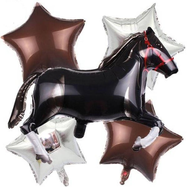 5-delige paarden ballonnen set Black Horse with Stars
