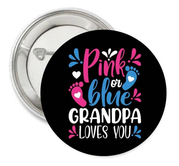 Button of (kleding)magneet Pink or Blue Grandpa loves You