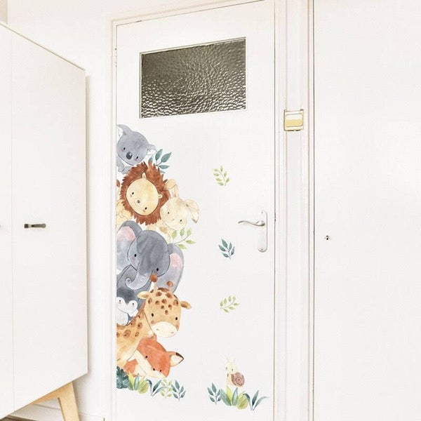 Grote muur- of deur stickerset Happy Jungle Animals