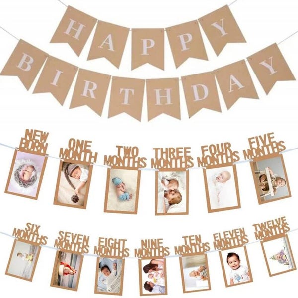 2-delige kraft slinger set Happy Birthday en milestone eerste jaar