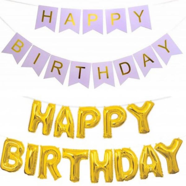 2-delige slinger set Happy Birthday lila met goud