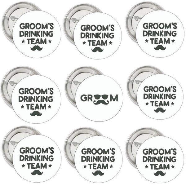 9-delige button set Groom en Groom's Drinking Crew